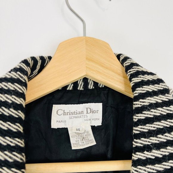 Christian Dior Vintage Black and Cream Striped Wool Tailored Blazer Jacket UK 14 - Picture 5 of 12
